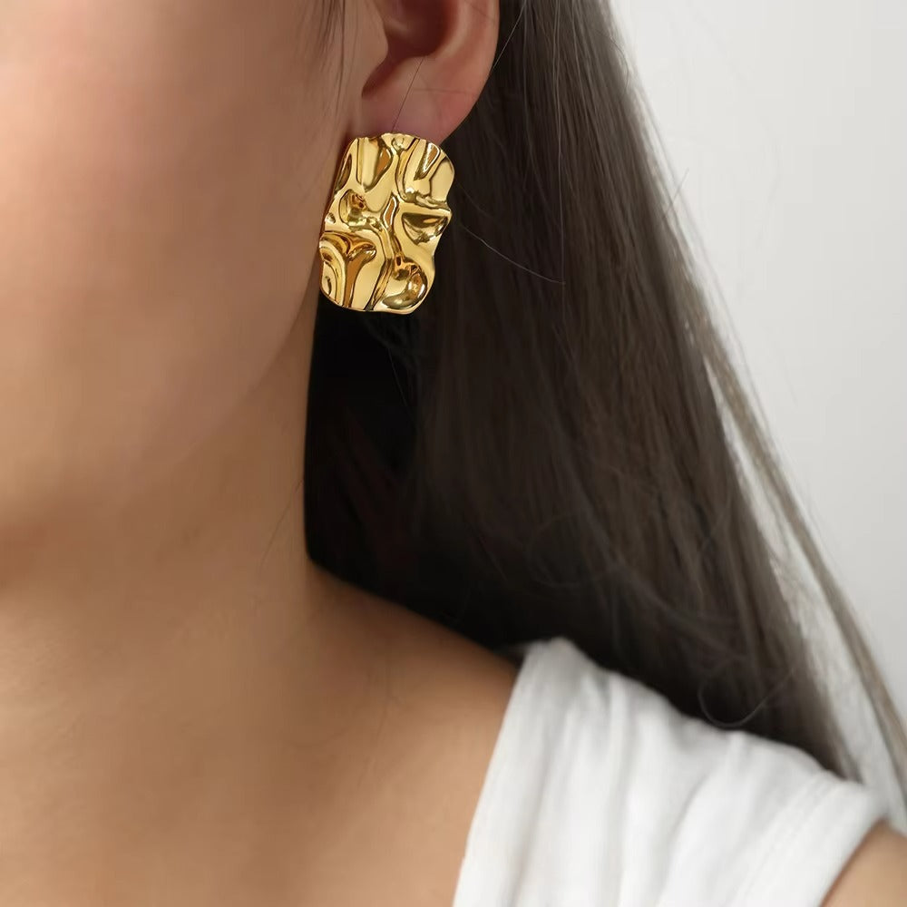 Wholesale Personality 304 Stainless Steel Women Earrings Golden Irregular Oval Earrings Valentine's Day Gift Jewelry